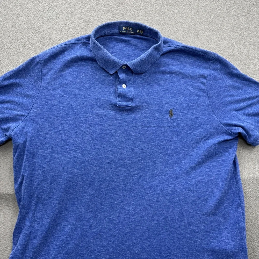 Polo Ralph Lauren Polo Shirt Mens 2XL Blue Solid Cotton Pony Logo Casual